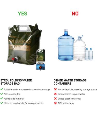 ETROL 2 Gallon Collapsible Water Container Bag - 2 Pack | BPA Free Food Grade | Emergency Storage with Spigot | Portable Foldable Bottle for Sports Outdoors | Olive Green 7.5L (2 pieces) - Buy Online on SooperMarket.com