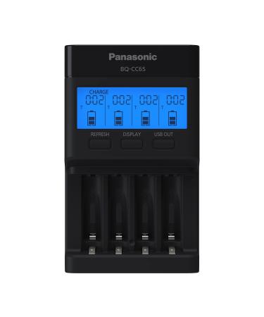 Panasonic BQ-CC65AKBBA Super Advanced eneloop pro and eneloop 4-Position Quick Charger with LCD Indicator Panel and USB Charging Port, Black
