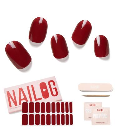 NAILOG Semi Cured Gel Nail Strips Extra Long Nail Polish Strips (20 Pieces) Long Lasting Semi Cured Nail Stickers with Soft Glossy Gel Finish Rouge Noir