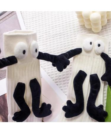 3D Funny Magnetic Suction Couple Socks - Novelty Holding Hands Design in Deep White (1 pair) | Unisex Show Off Socks - Buy Online on SooperMarket.com