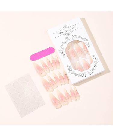 Shop 24Pcs Almond Press on Nails - Long Stiletto Faux Nails Pink Ombre Acrylic with Gold Star Designs - Cute Summer Nails for Women - Buy Online on SooperMarket.com