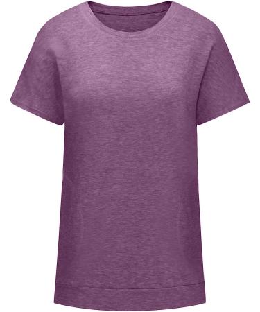 Women's Short Sleeve Loose Fit T-Shirt with Pocket - XX-Large Purple - Buy Online on SooperMarket.com