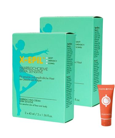 X-EPIL hair bleaching extra sensitive 2x 40 ml i for sensitive and recommended skin on the face and body i bleaching cream i hair rebeling i gently thorough fast i savings set plus give-away set 2x x-epil hair bleach cream