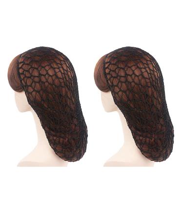 2 pieces of black muck-crochet hair network long rayon hose cap hair cover soft crocheted hair network sleeping cap ornament hair jewelry for women (black) 2 pieces (1 Pack) black
