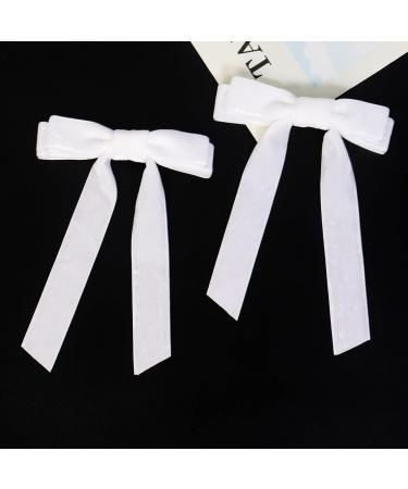 2Pcs Velvet White Bow Hair Clips with Long Ribbon - Vintage Hair Accessories for Girls and Women - Buy Online on SooperMarket.com