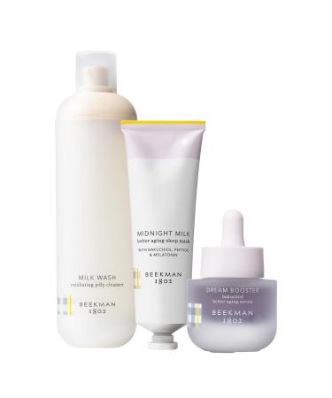Beekman 1802 Better Aging Nighttime Skincare Routine Set - 3-Piece - Firms Smooths & Boosts - Good for Sensitive Skin - No Irritation - Clinically Kind - Fragrance Free