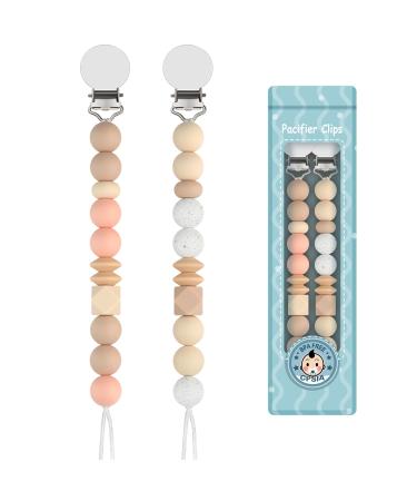 Kowlone pacifier chain young girls silicone dummy clips pacifier strap pacifier chains pacifier clips holder for baby shower 2-pack (beige oatmeal) b: beige oatmeal