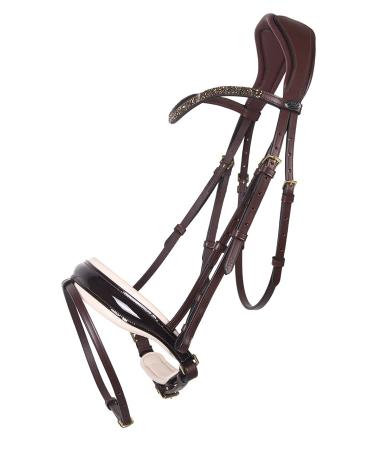 QHP Swedish Bridle Lupine Leather Browband with Rhinestone Splinters (Thoroughbred brown/beige) Thoroughbred brown/beige