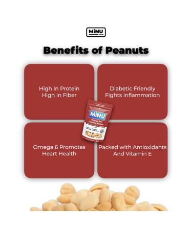 MiNU Organic Dry Roasted Unsalted Peanuts 16 oz - Keto Paleo Snack | MiNU Mindful Nutrition Superfood Protein Vegan NonGMO Gluten Free Valencia Peanuts - Buy Online on SooperMarket.com