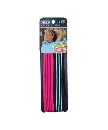 Scunci Everyday and Active No Slip Grip Contrast Silicone Waistband Headwraps 2 ct