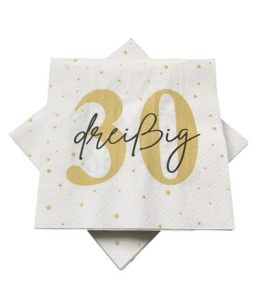 20 napkins for 30th birthday 33x33 cm - white gold black
