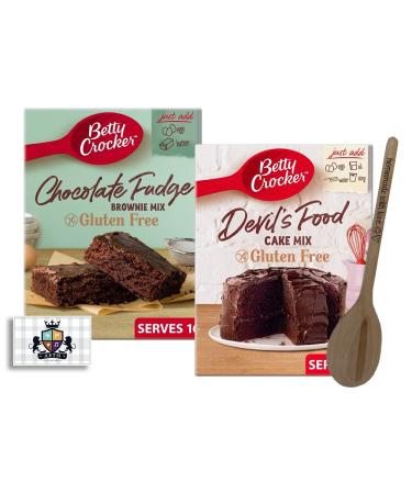 AETN Creations Gluten-Free Baking Bundle - Betty Crocker 2 Pack of Devils Food Chocolate Cake Mix and Chocolate Fudge Brownie with AETN Wooden Mixing Spoon