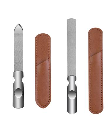 RTRTGS Set of 2 Nail File Set Stainless Steel Professional Nail Files Metal Double-Sided with Non-Slip Handle Leather Bag Fine / Coarse Nail File for Manicure