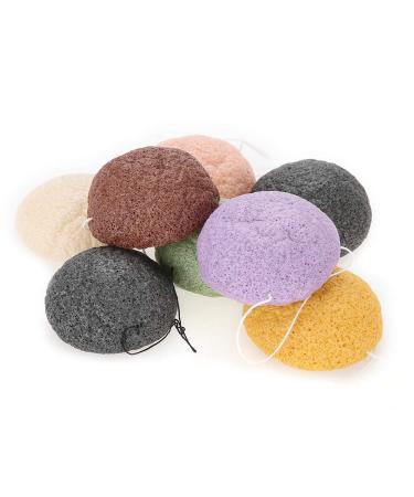FILFEEL Facial Cleansing Sponge Set  8PCS 100% Konjac Wash Face Flutter Natural Facial Care Body Sponges (Dry) Round Type