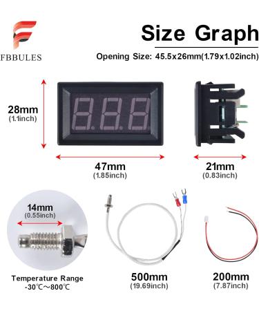 FBBULES Waterproof LED Digital Thermometer -30 to 800 with K-Type Probe | Mini Temperature Tester for Aquarium & Fridge | Compact 48x29x23mm - Buy Online on SooperMarket.com