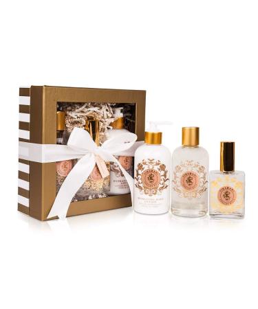 Shelley Kyle Tiramani Complete Gift Set Includes Hydrating Body Lotion Perfume and Foaming Bath Gel Packaged in Beautiful Cream and Gold Gift Box with Ribbon