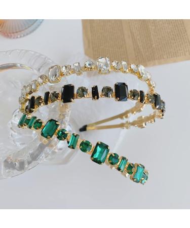 Wiwpar Rhinestone Headbands for Women Girls Elastic Rhinestone Thin Head Bands Vintage Headband Hair Hoop Hair Accessories (Green)