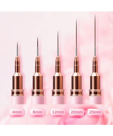 5PC Nail Art Liner Brushes Set - Metal Handle Drawing Pens for UV Gel Polish & Nail Design - Pink, Sizes 4/8/12/20/25mm - Buy Online on SooperMarket.com