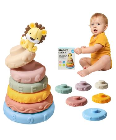 Baby Stacking Toys,Ring Stacker 7pcs,Newborn,Infant 0-3-4-6-12 Months Old Montessori Brain Developmental&Early Educational Learning,Soft Teething&Sensory Stackable Toys for 1 Year Old Boys&Girls Gifts