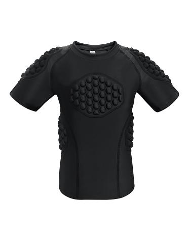 Topeter padded football shirt for young people compression rib protection shirts with ribs/chest/shoulder/back pads XL Pure Black
