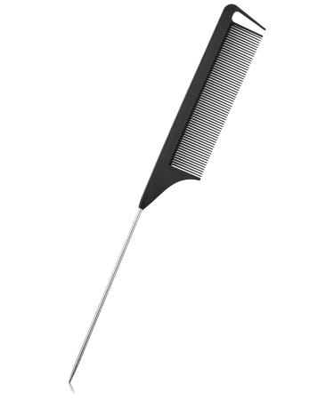 Dosso Beauty Carbon Fiber Rat Tail Comb with Metal End for Styling (Black)