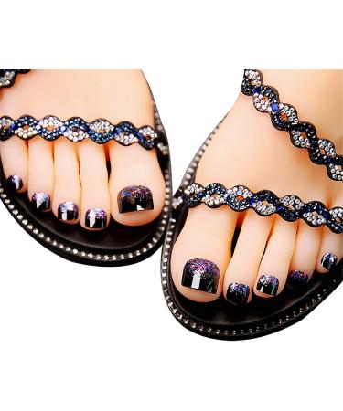 24Pcs Press On Toe Nails False Toenails for Women and Girls Short Glitter Toe Naiils Decorated Press On Toe Nails Full Cover Fake Toenails with Glue On Toenails for Women Blue - Buy Online on SooperMarket.com