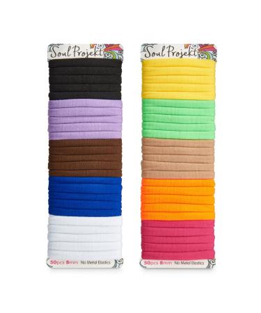 Soul Project Hair tie Elastic Multi 50 pieces 8mm no metal hair tie for many hair types lichen ponytail and bun school work or gym hair bands for girls women