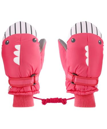 KAKU NANU Kids Ski Gloves Mittens Waterproof Ice Skating Gloves Children's Winter Warm Snow Gloves Thermal Fleece Gloves For Boys Girls Pink Purple Blue Cartoon 2-10 Years Pink-4 6-10 Years