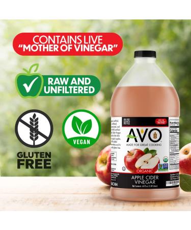 AVO Organic Non-GMO Apple Cider Vinegar with the Mother - 64 FL Oz | Raw, Unfiltered, Unpasteurized, All Natural Ingredients - Buy Online on SooperMarket.com