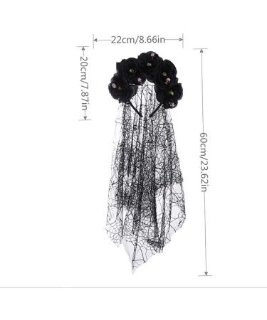 Prosy Halloween Rose Flower Headband Black Veil Horror Skull Costume Gothic Bride Veil Fancy Dress Headwear Accessories for Girls (Black) - Buy Online on SooperMarket.com