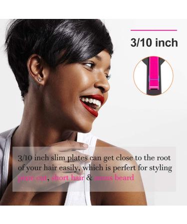 Terviiix Pencil Flat Iron - Mini Hair Straightener for Short Hair, Beard, Pixie Cut - Ceramic Tourmaline, Dual Voltage, Adjustable Temperature - Pink - Buy Online on SooperMarket.com