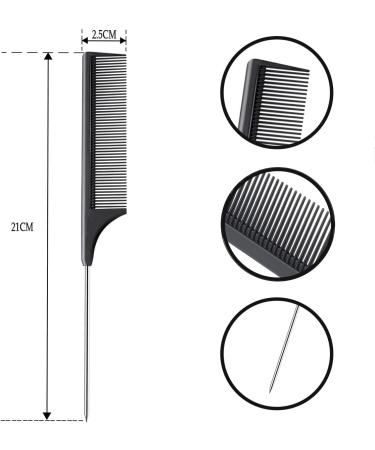 Dazisen Anti-Static Tail Combs Set - Fine Tooth Salon Barber Hairdressing Comb with Stainless Steel Handle for Men and Women - Black (Pack of 3) - Buy Online on SooperMarket.com