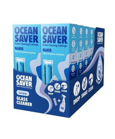 OceanSaver Eco Glass Cleaning Spray - 12x 750ml Refills | Powerful Just Add Water Glass Mirror & Window Cleaner for Streak-Free Shine | Plant Based Plastic-Free & Cruelty-Free | Sea Spray Scent