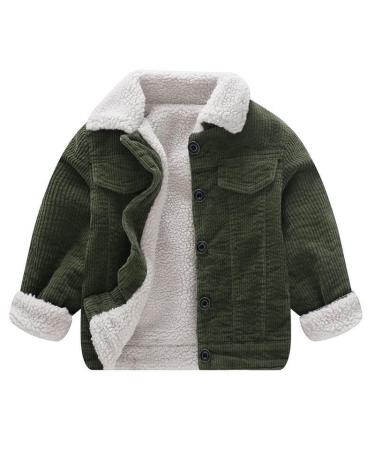 Volunboy Toddler Corduroy Sherpa Jacket Fleece Lining Coat Lapel Button Down Thicked Warm Outwear for Baby Boys Girls 18 Months Green