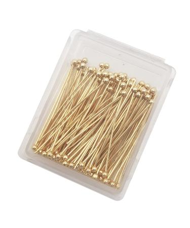 INSPIRELLE 100PCS Gold Plated Brass Ball Head Pins 22 Gauge Satin Pins for DIY Jewelry Making Findings - 30mm (1.2 Inch) Long Ball Head Pin 1.2 Inch (30mm)