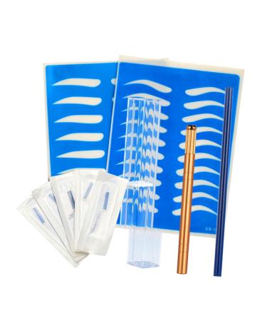 Angoily Microblading Eyebrow Skin Semi-permanent Kit Pen Practice Pencil with Storage Manual Golden