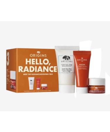 Origins Hello Radiance Meet The Radiance-Boosting Trio Set - Face Wash - Gel Cream and Eye Cream - Travel Size - New In Box