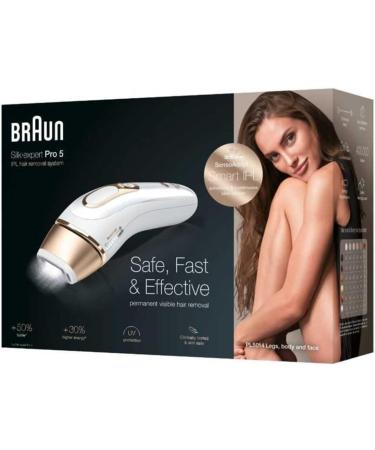 Braun IPL SILK Expert Pro 5 Hair Removal Device | Permanent Hair Removal Alternative | Venus Razor & Bag | Ideal Gift for Women | PL5014 - White/Gold - Buy Online on SooperMarket.com