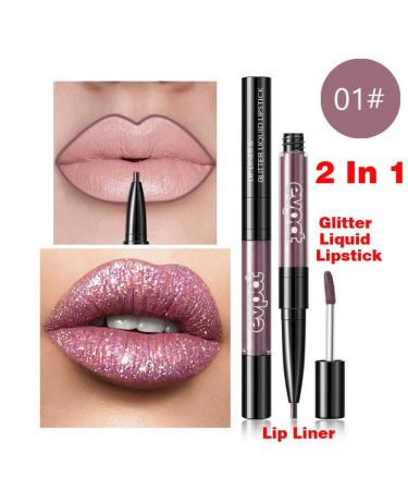 7Pcs Pink Red Glitter Matte Lip Liner and Liquid Lipstick Set Kit - Long Lasting Metallic Shades for Women - Buy Online on SooperMarket.com