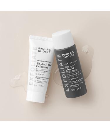 Paula's Choice 8% AHA Gel Exfoliant & 2% BHA Liquid Travel Duo - Facial Exfoliants for Blackheads & Wrinkles with Glycolic Acid & Salicylic Acid - Travel Size Face Exfoliators - Buy Online on SooperMarket.com