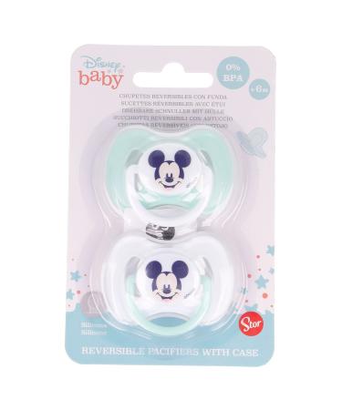 SET OF 2 PACIFIERS SILICONE REVERSIBLE NIPPLE +6 M WITH COOL LIKE MICKEY COVER