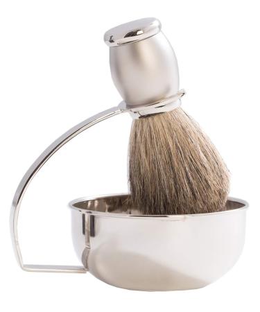 Bey-Berk BB13 Chrome Plated & Satin Finished Soap Dish with Pure Badger Brush Grey