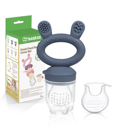 Haakaa Baby Fruit Food Feeder Pacifier | Milk Frozen Set | Silicone Feeder and Teether for Infant Safely Self Feeding, BPA Free Teething Relief Toy (Steel Blue)