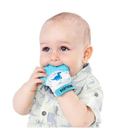 BabyNoms Teething Mitten - Dino Blue | Safe Silicone Teething Toy for Self-Soothing Relief - Buy Online on SooperMarket.com