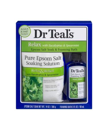 Dr Teal's Relax with Eucalyptus & Spearmint Epsom Salt Soak & Foaming Bath 2-Piece Travel Gift Set