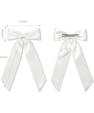 WantGor Long Tail Bow Hair Clips Hair Ribbon Bows Satin Bowknot Clip Large Hair Barrettes Cute Ponytail Holder Hair Accessories for Women Daily Party Wedding Prom (White) - Buy Online on SooperMarket.com