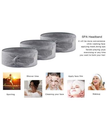 Queta Adjustable Hair Band for Makeup - Terry Cloth Cosmetic Headband Set (3pcs) - Gray - Hair Protection with Velcro Fastener - Buy Online on SooperMarket.com