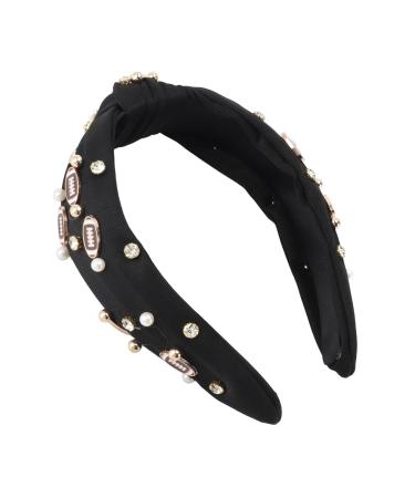 Knotted Headband Wide Knotted Headband with Top Knot Design for Festivals and Everyday Wear (Black)