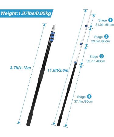 Lineslife Boat Hooks Floating | Telescoping 12ft Extendable Push Hook Pole | Lightweight Aluminum | Non-Slip Black - Buy Online on SooperMarket.com