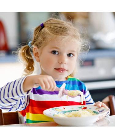 Vicloon Baby Fork and Spoon Set - 2 Pcs Infant Silicone Training Utensils for Baby Led Weaning - Self Feeding Learning Spoons - Pink - Buy Online on SooperMarket.com